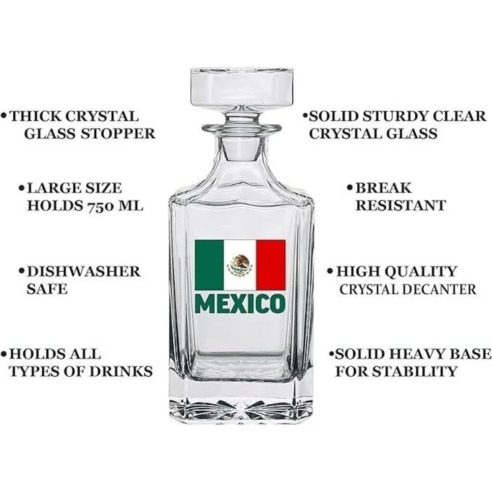 Rogue River Whiskey Decanter Mexico Flag Cutout Glass Stopper Gift NWT